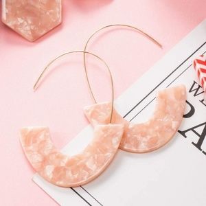 Blush Pink Acrylic Half Circle Wire Hoop Earrings